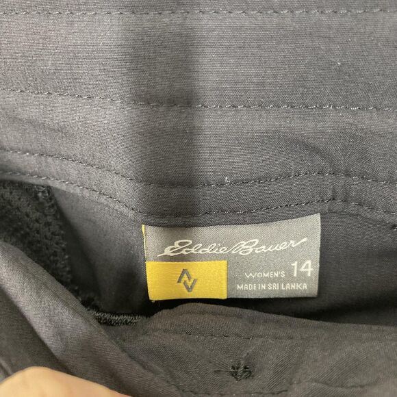 Eddie Bauer Pants Womens 14 Black Stretch Hiking Travel Zip Pockets Snap Hem - Picture 12 of 16